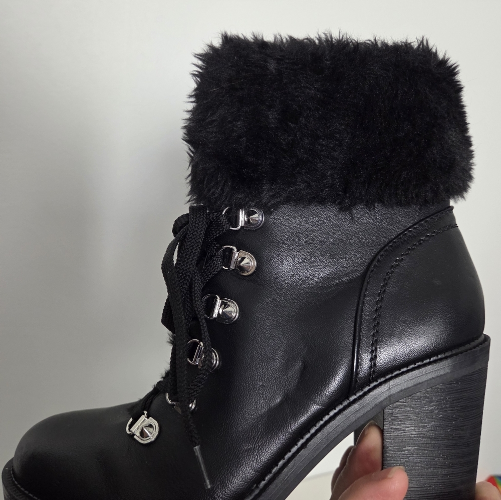 G By Guess Black Lace Up And Zip Stacked Heel Boots Studded Size 7.5 M - Picture 13 of 16